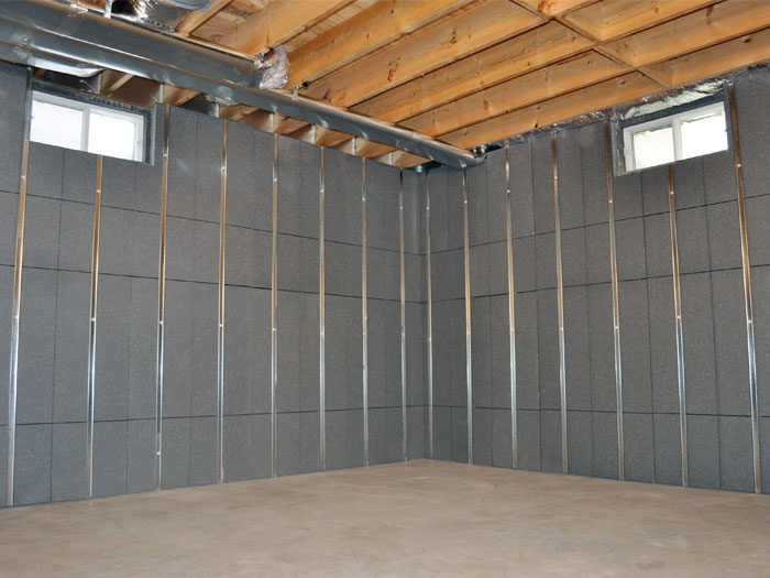 SilverGlo™ insulation and metal studs making up our Basement to Beautiful™ panels.  Installed in Wyckoff.