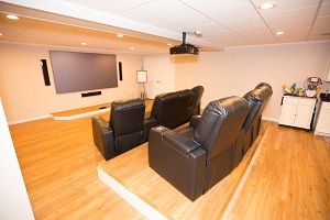 A basement turned into a home theater in Newark